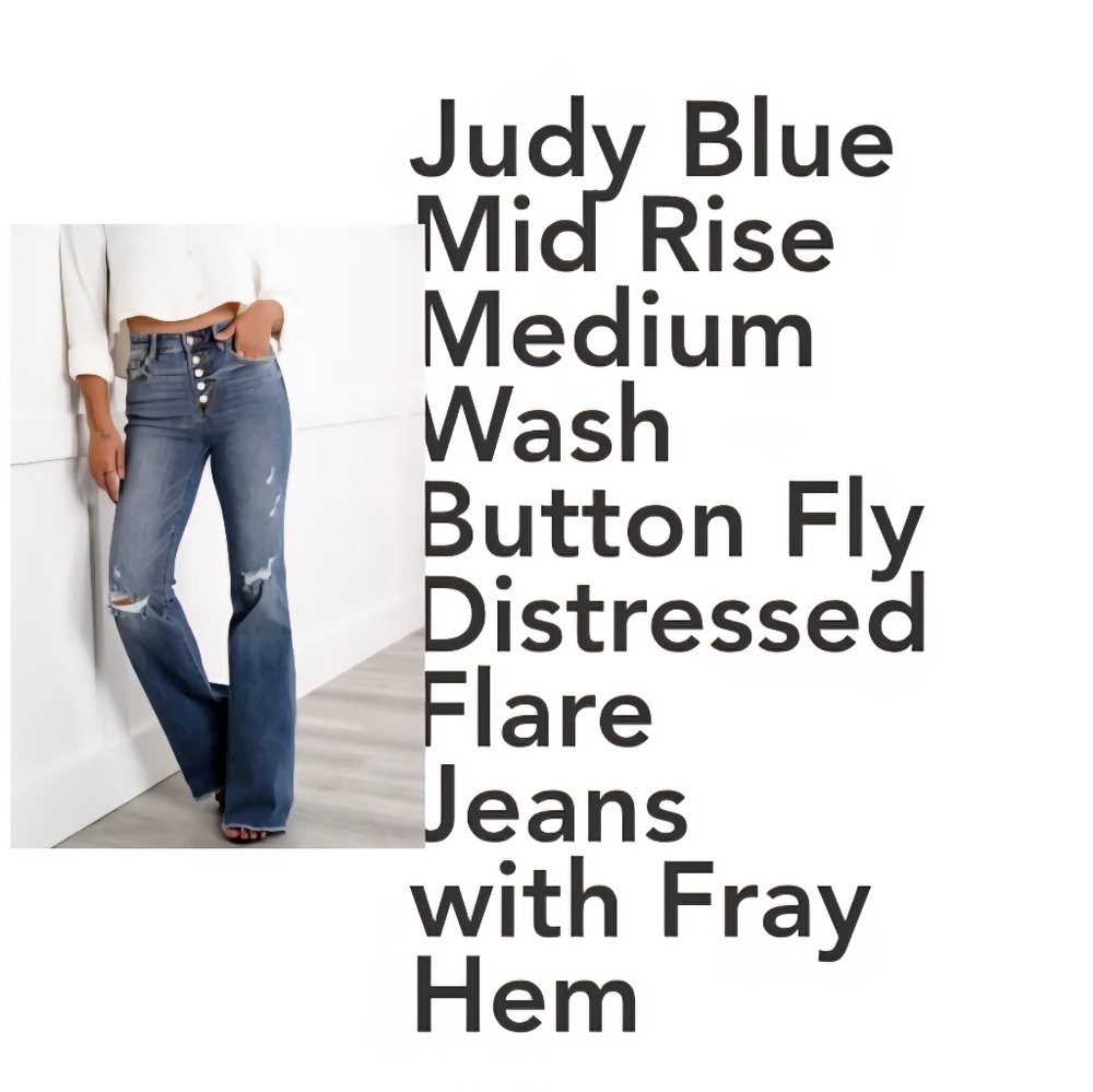 Judy Blue Mid Rise medium wash buttonfly Distressed Flare Jeans